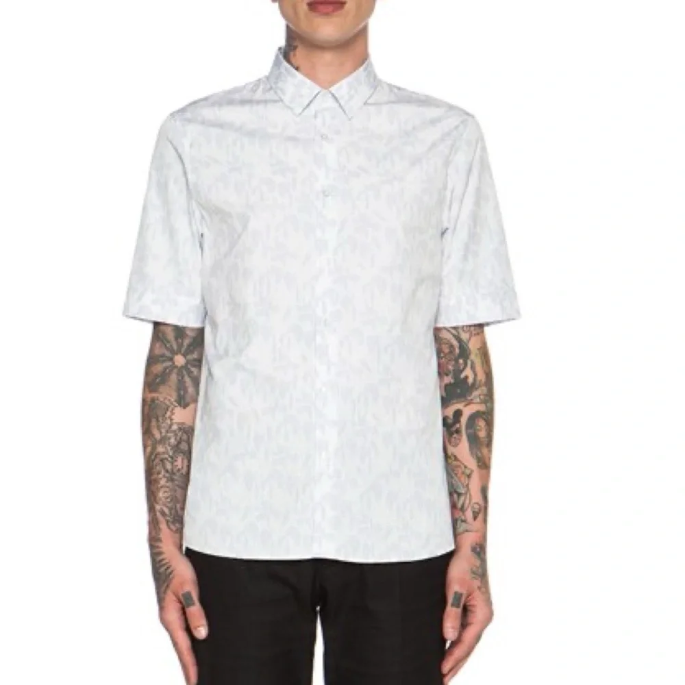 NWT Jil Sander Artista Short Sleeve Button-Down Shirt Open White 42 16.5” Neck